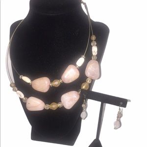 Pink Stone Floating Necklace And Earrings